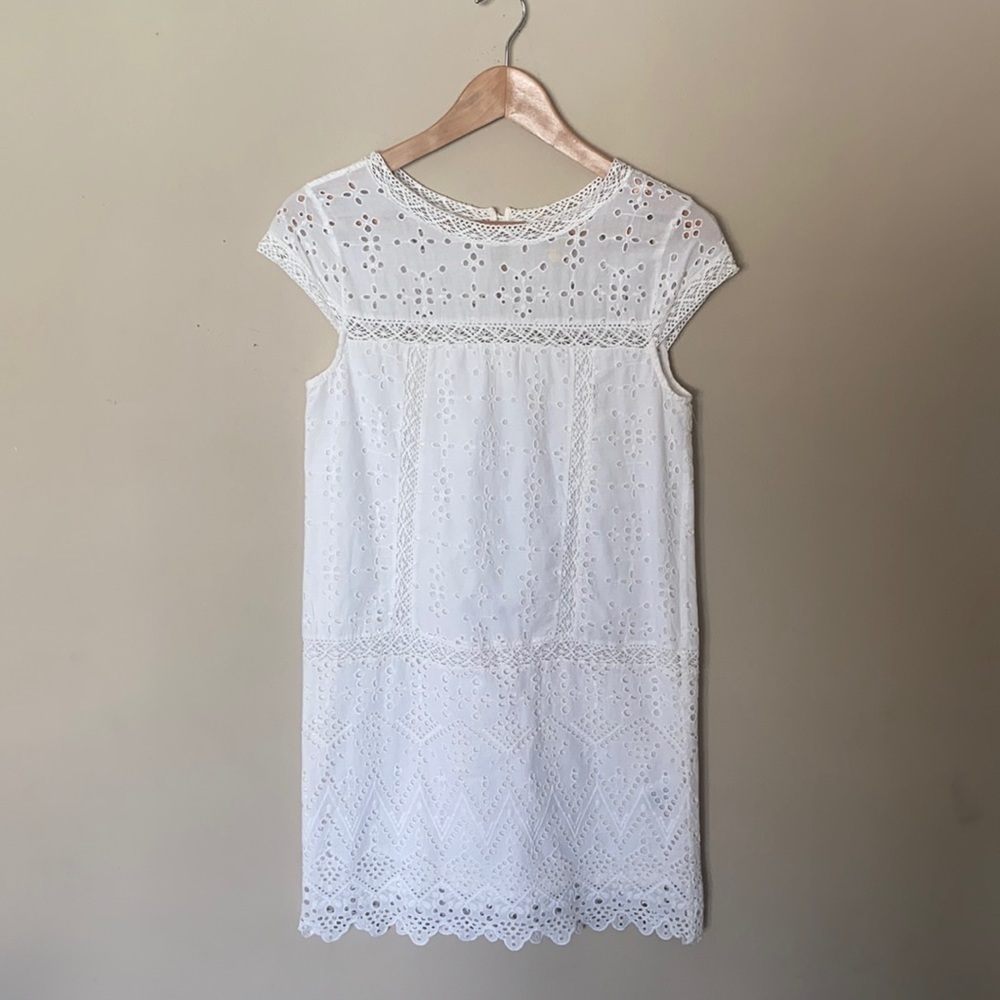Joie Delayna Eyelet Cream Cotton Mini Porcelain Dress Size XXS